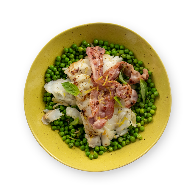 Cabillaud petits pois & lard