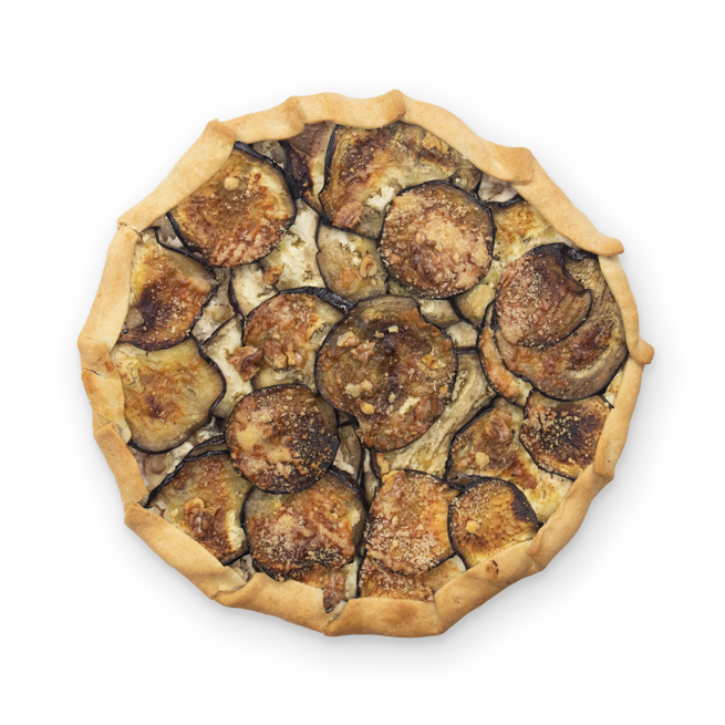 Tarte aubergines, ricotta & noix