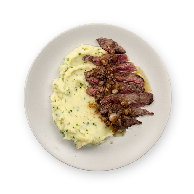Bavette aux échalotes & purée maison