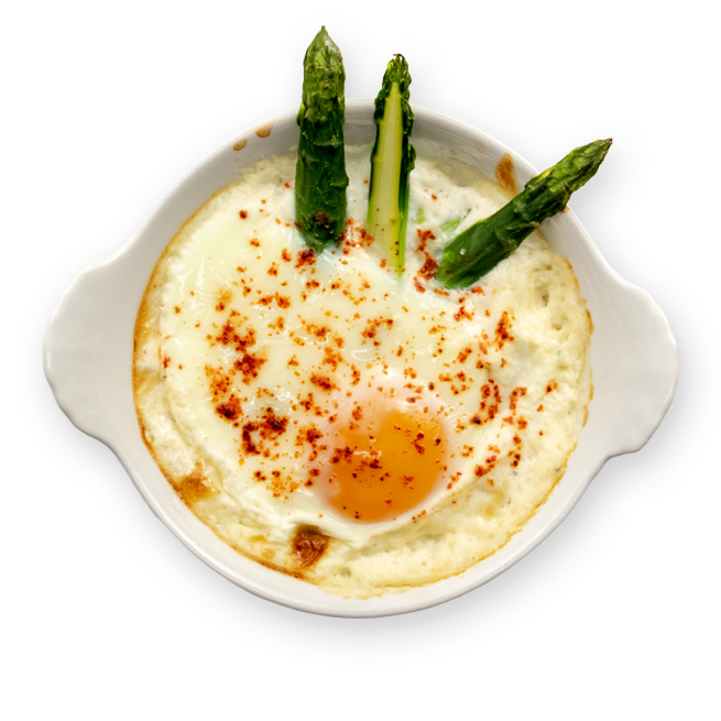 Œuf cocotte asperges et parmesan