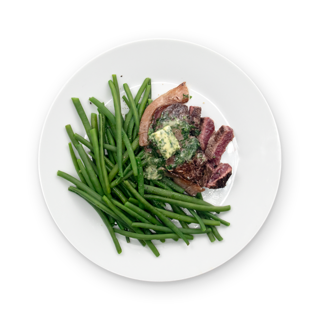 Tournedos beurre de coriandre & haricots