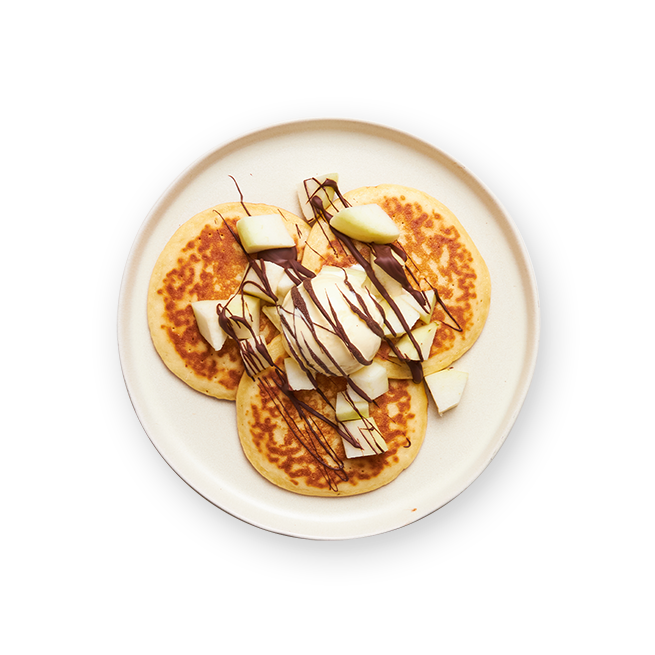 Pancakes poire, chocolat & glace vanille