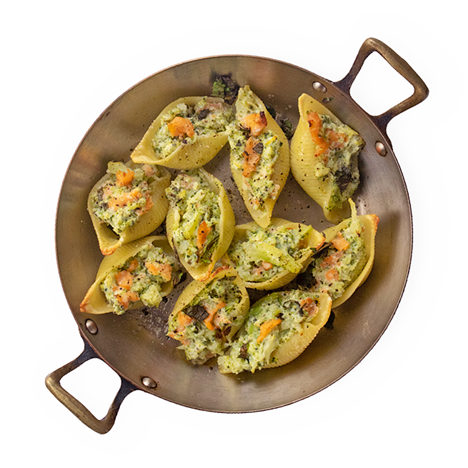 Conchiglioni farcis à la truite & aux brocolis