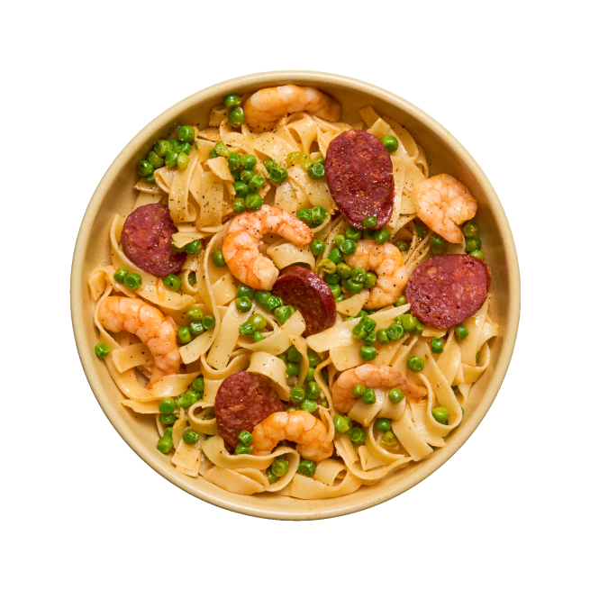 Tagliatelle aux crevettes & chorizo