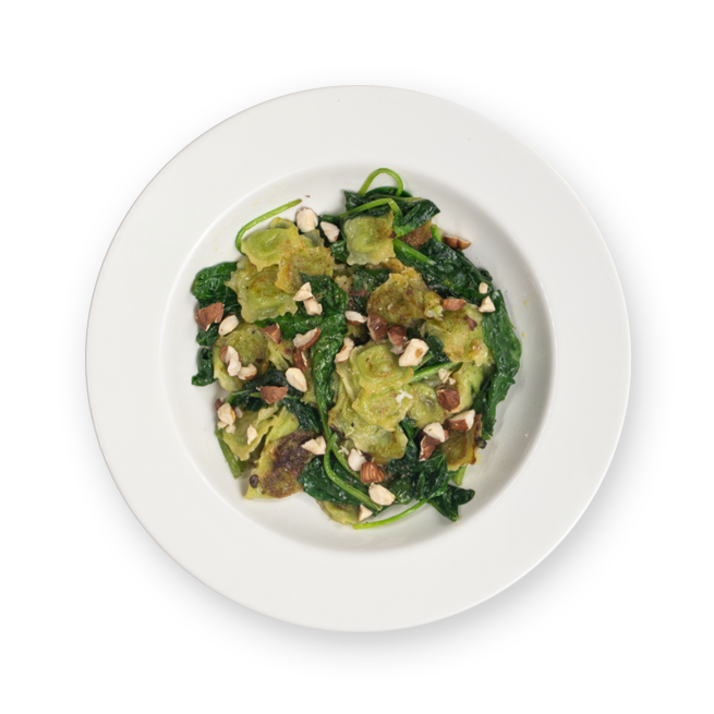 Ravioles sautées aux épinards