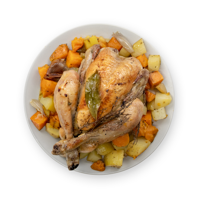 Poulet rôti & duo de patates