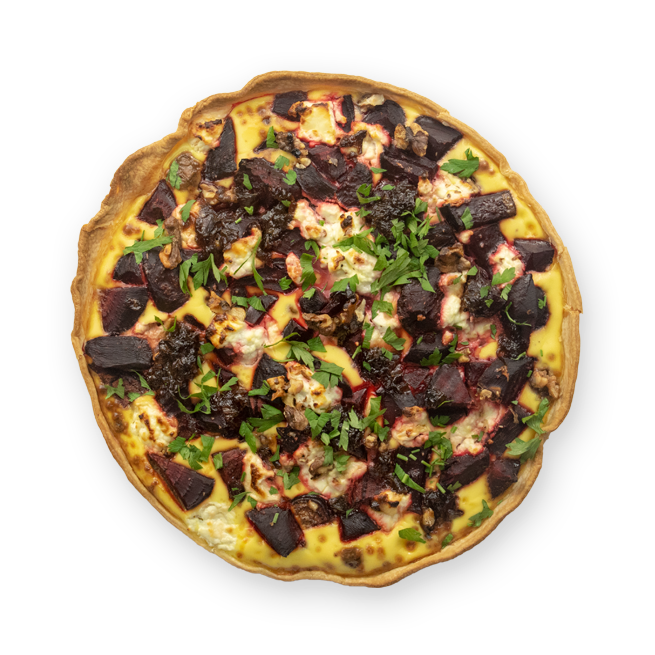 Quiche betterave chèvre noix