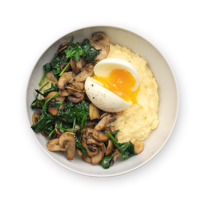 Bowl polenta aux champignons & épinards