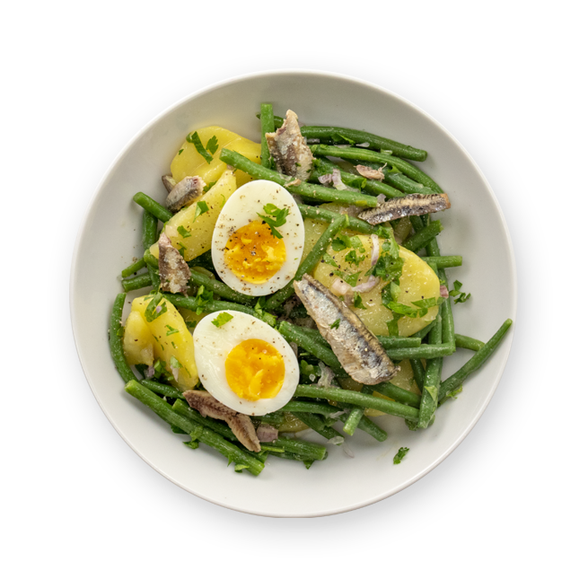 Salade de pommes de terre, haricots verts & anchois