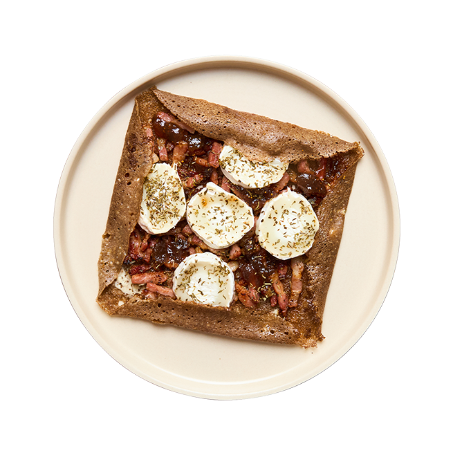 Galette chèvre, lardons & confiture de figues