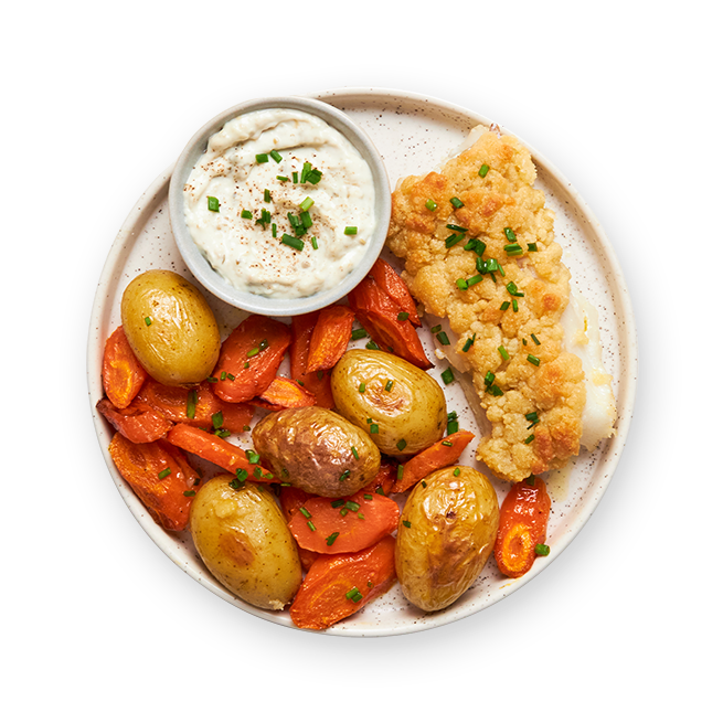 Cabillaud en croûte de parmesan & légumes rôtis au air-fryer