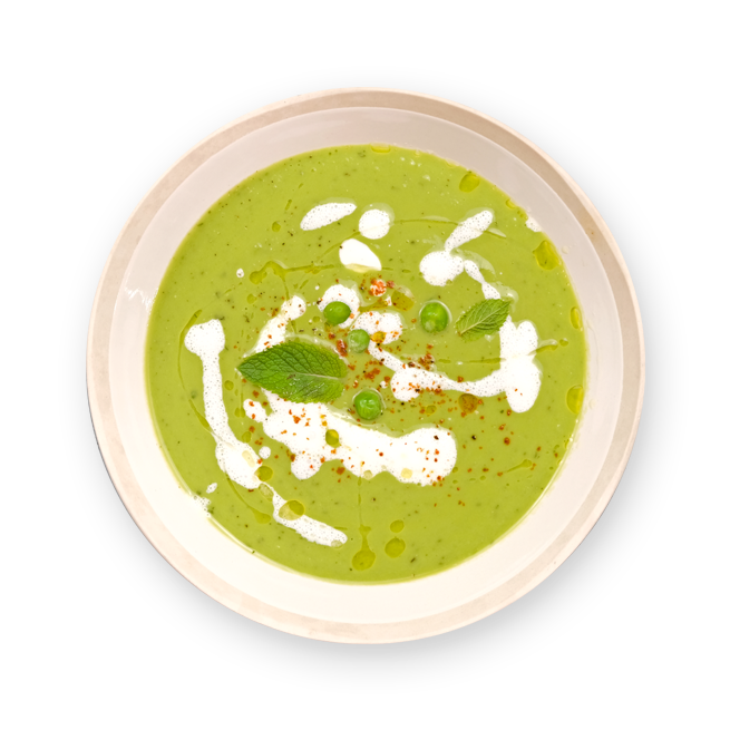 Gazpacho de petits pois à la menthe