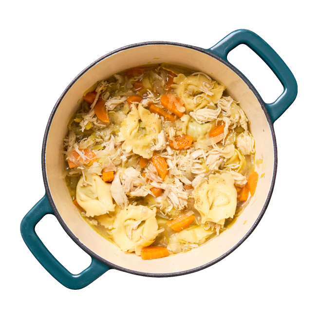 Bouillon de tortellini, légumes & poulet 