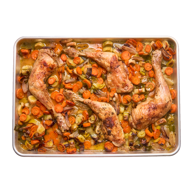 Poulet, poireaux & carottes au thym
