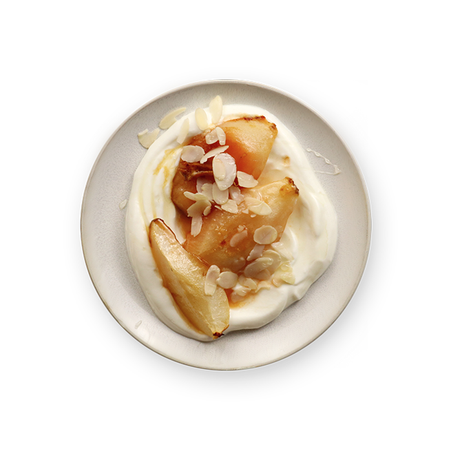 Poire rôtie au miel & yaourt au air-fryer