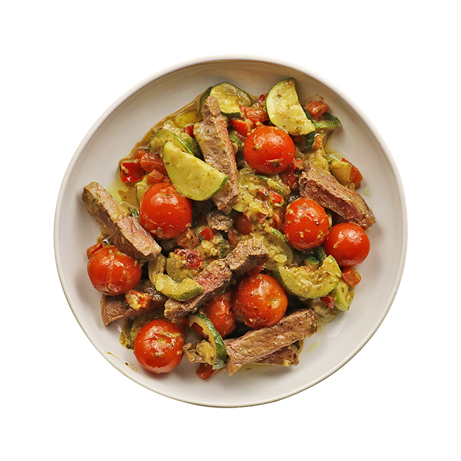 Bœuf & légumes sautés au pesto