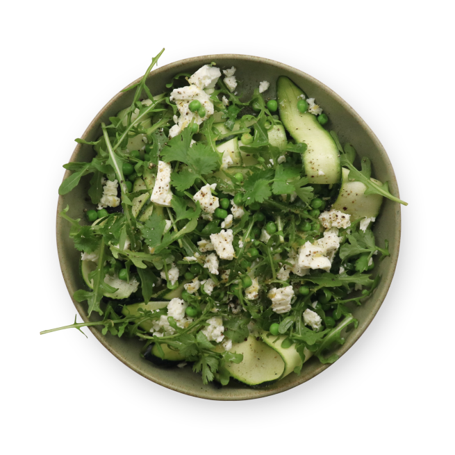 Salade aux courgettes, petits pois & feta