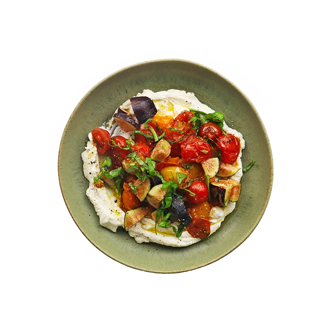 Tomates cerises rôties, figues & ricotta fouettée