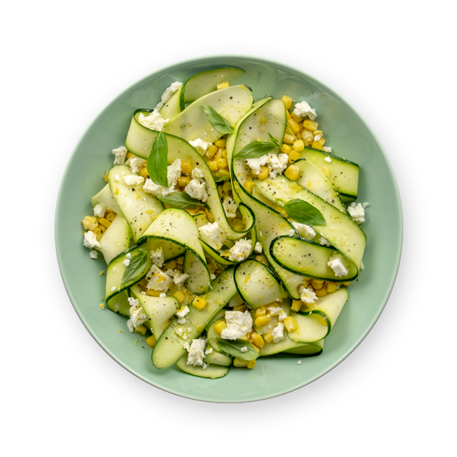 Salade de courgettes crues, maïs & feta