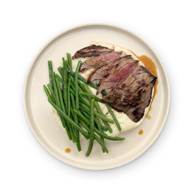 Bœuf, haricots verts & purée