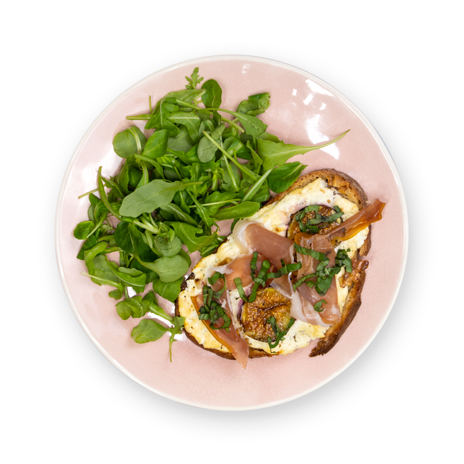 Tartine chèvre, figues & jambon au air-fryer
